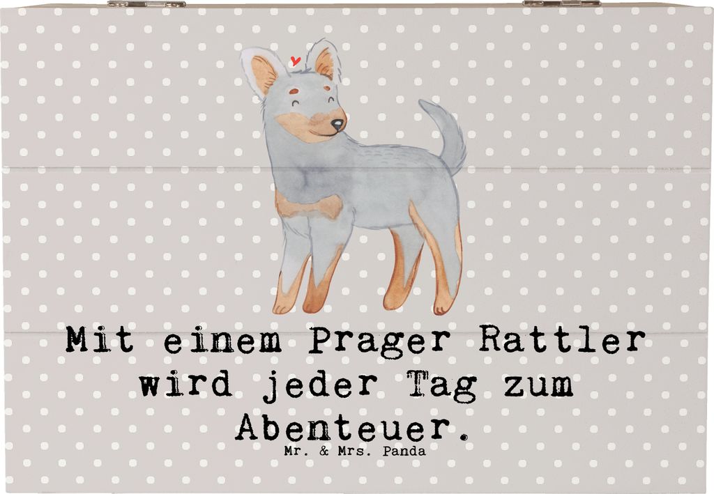 Mr. & Mrs. Panda Geschenkbox Prager Rattler Abenteuer 22 x 15 cm - Grau Pastell - Geschenk, fotobox, Schatzkiste, robuste Rasse, truhe holz, Hunder...