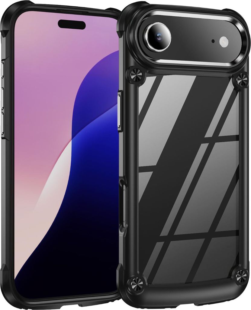 iPhone Air Hülle, Hybrid Transparente PC Robust TPU Bumper Stoßfest Schutzhülle für iPhone Air Schwarz