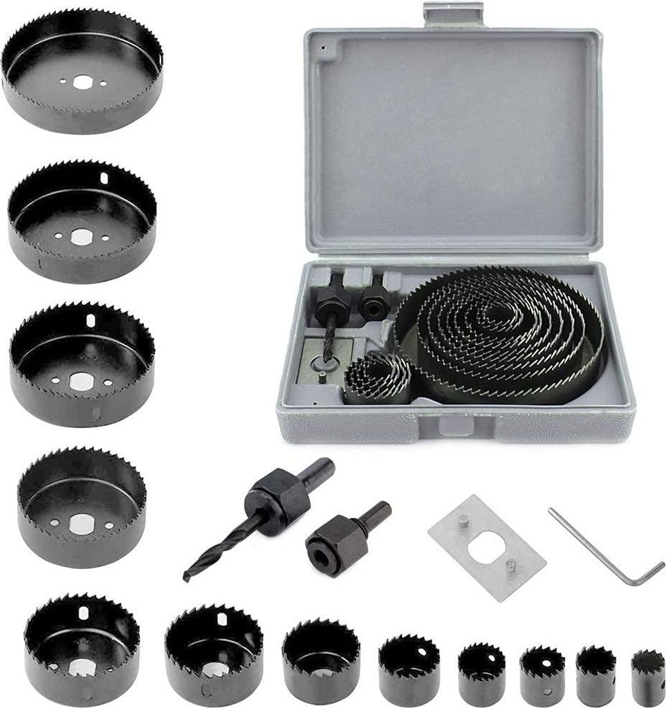 Lochsägen-Set 16-teilig - Kreissäge-Lochsägen-Set 19 mm-127 mm - Lochbohrerset Kreisschneider Lochsägebohrwerkzeug - ideal zum Bohren in Weichh...