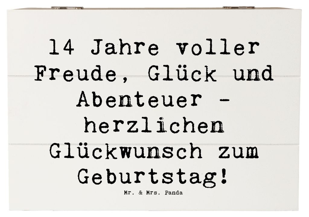 Mr. & Mrs. Panda Truhe Spruch 14. Geburtstag Freude 22 x 15 cm - Weiß - Geschenk, Teenager, Kiste, Holzkiste, fotobox, Geburtstagsgeschenk, Gesche...