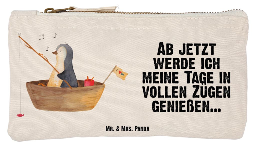 Mr. & Mrs. Panda Pouch Pinguin Angelboot Größe S Klein - Weiß - Geschenk, Optimistisch, Etui, Kosmetiktasche, toiletry bag, Angeln, Kulturbeutel...