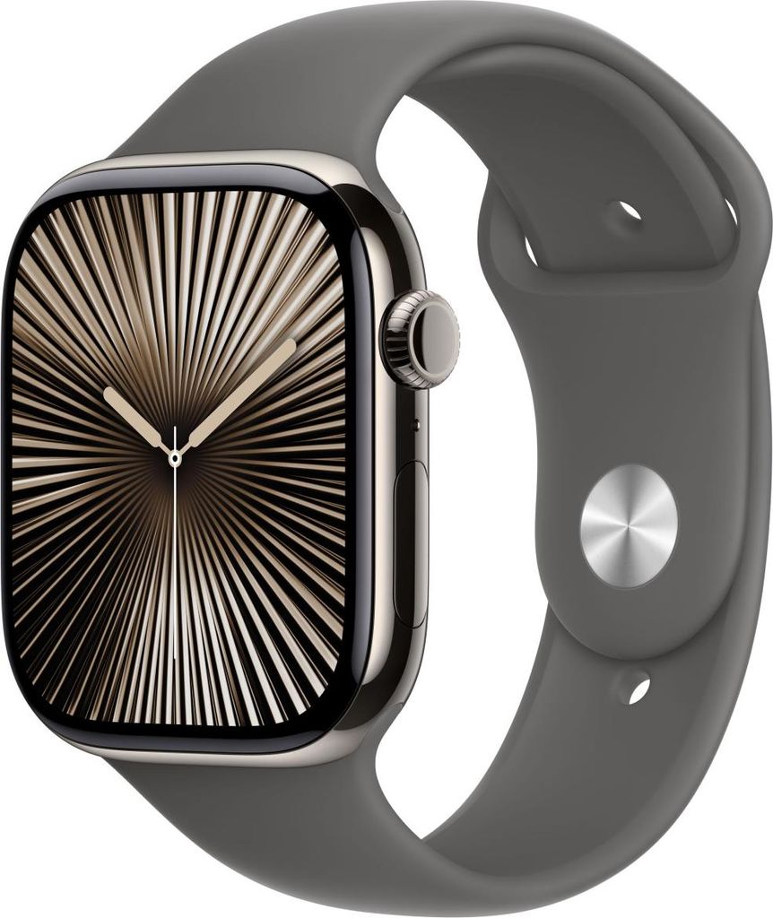 Apple Watch Series 10 GPS + Cellular 46mm Titânio Natural c/ Bracelete Desportiva Cinzento Rocha M/L