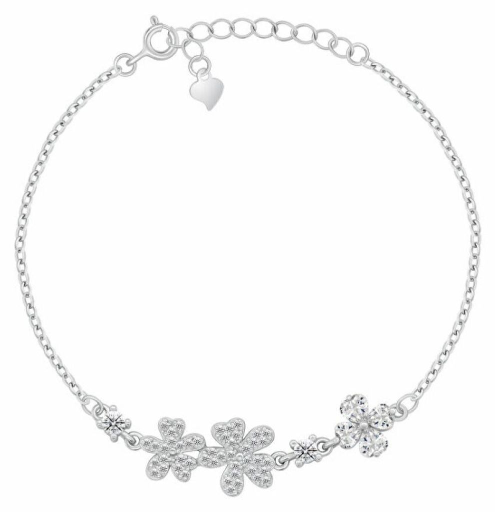 Charmantes Silberarmband mit Zirkonblumen und vierblä ttrigem Kleeblatt BRC244W