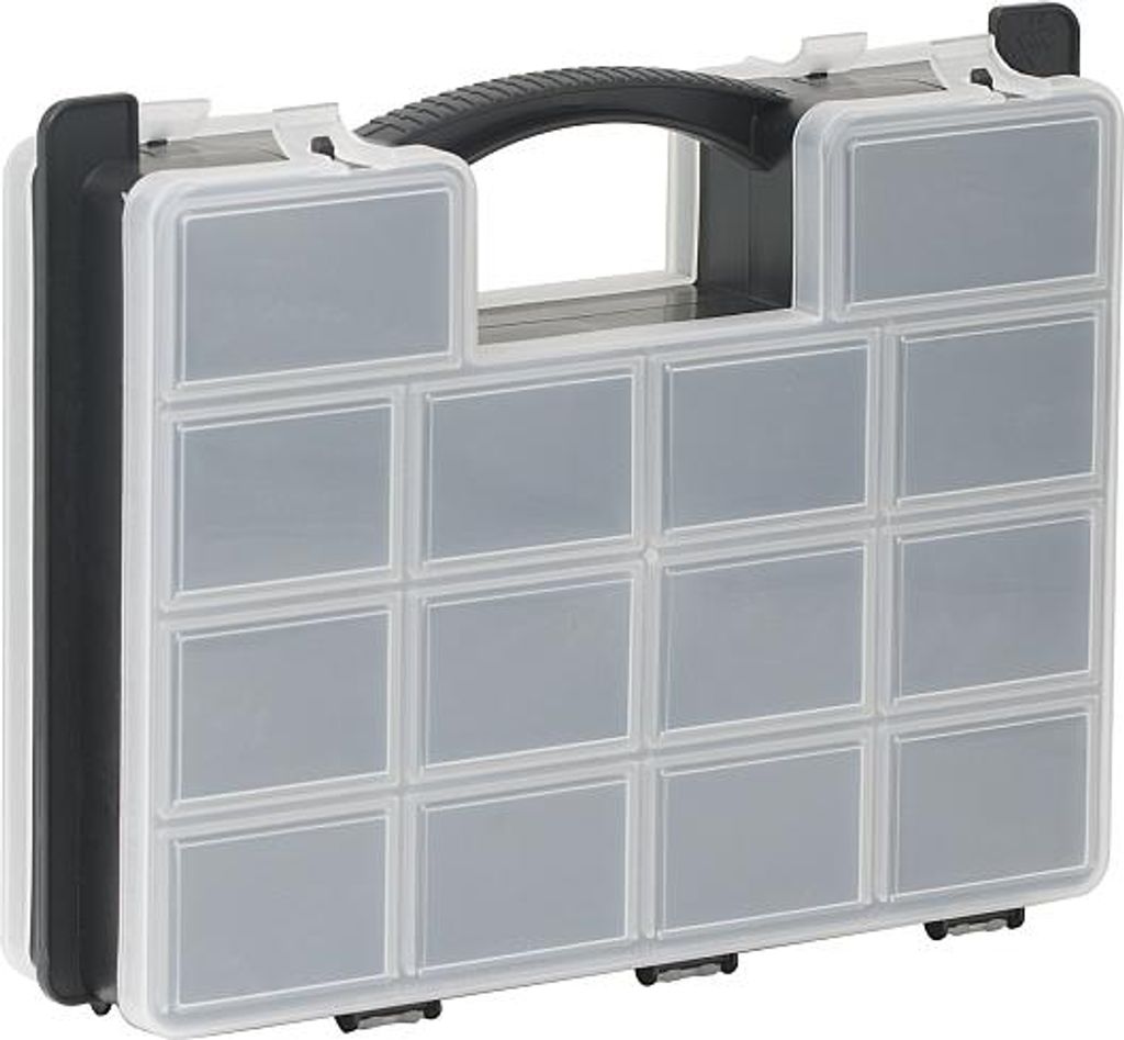 Doppelseitige Aufbewahrungsbox – Kunststoff-Organizer mit transparentem Deckel – Stoßfestes Gehäuse – 14 Fächer auf der einen Seite und 9 ...