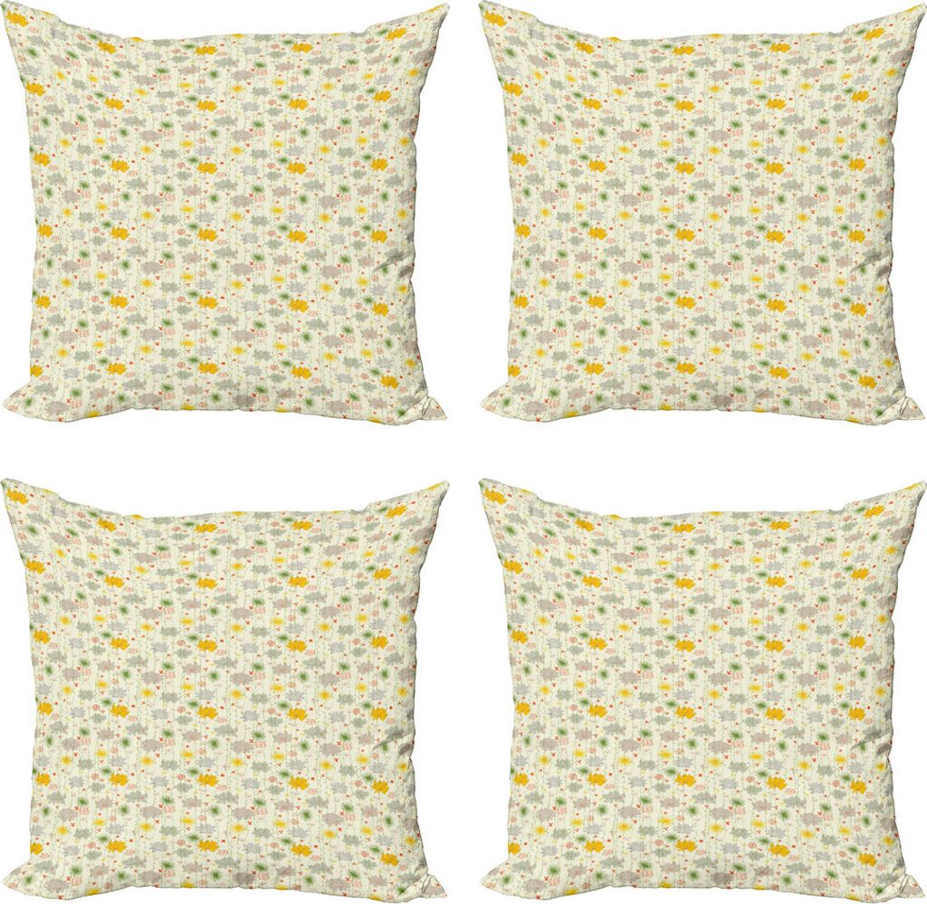 ABAKUHAUS Retro Kissenbezug Set (4 Stück), Vintage Blumenblätter, Moderner Doppelseitiger Digitaldruck, 50 cm x 50 cm, Mehrfarbig