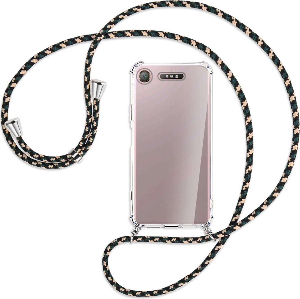 Handykette Backcover-Schutzhülle mit Band (Metall silberfarben) für Sony Xperia XZ1 - camouflage