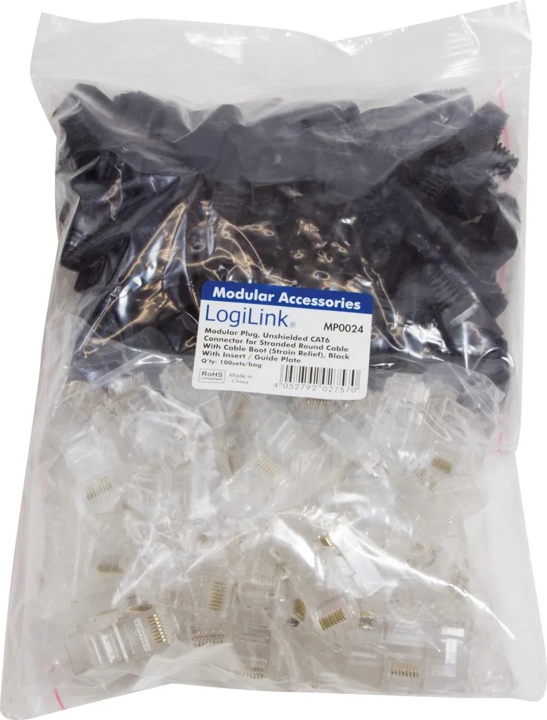 Stock 100x Plug RJ45 Cat6 LogiLink Neri - Offerta Speciale Business