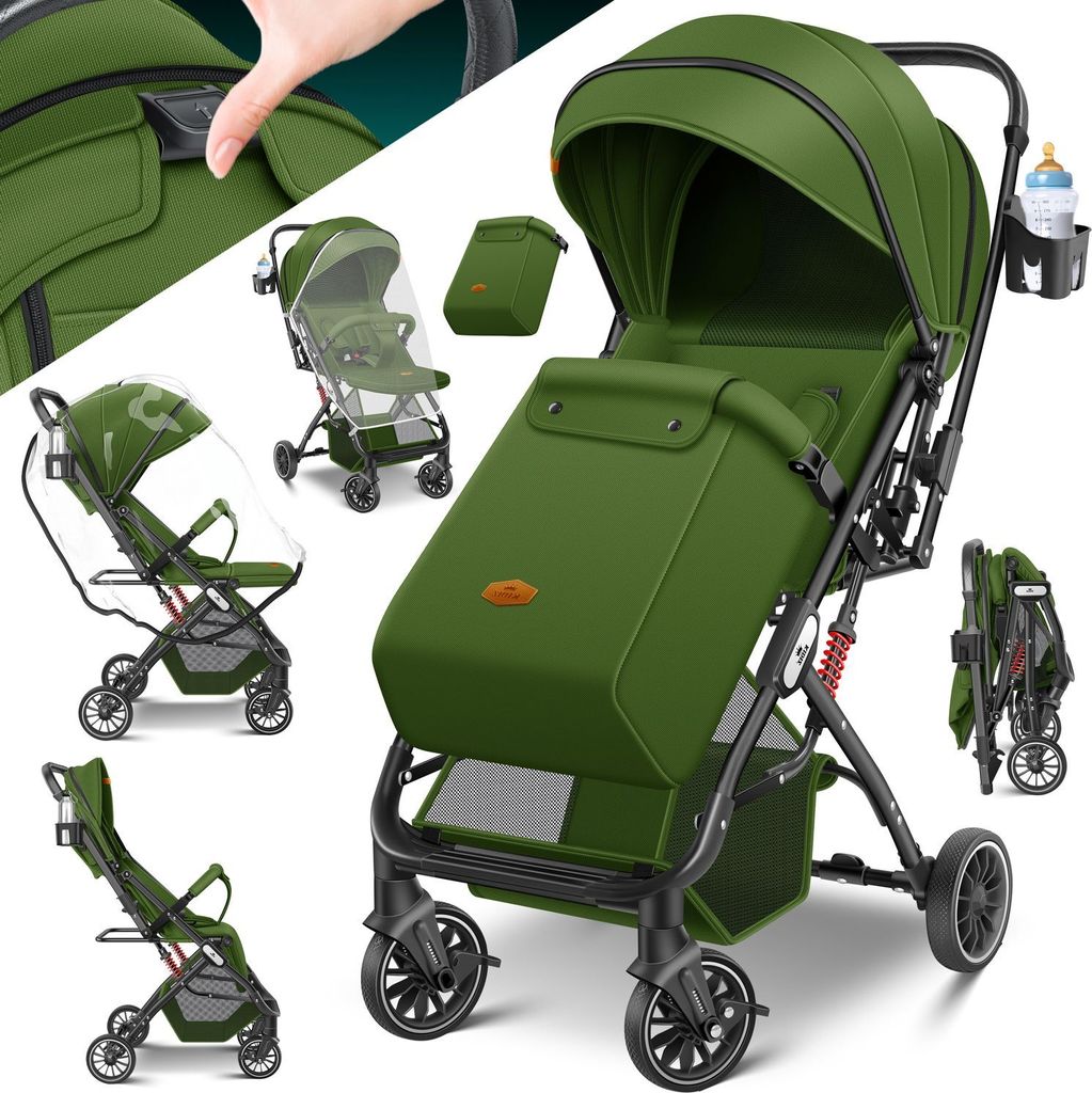 KIDIZ Kinderwagen Kinderbuggy klappbar Liegebuggy Sportwagen Faltbar 360° Räder 5-Punkt Gurt Inkl. Fußsack, Getränkehalter, Regenabdeckung & ...