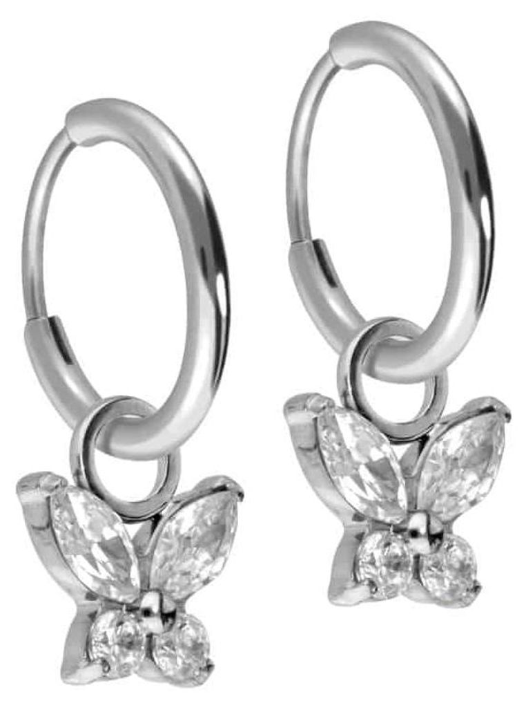 Titan Ohrclicker Creolen KRISTALLSCHMETTERLING Silber Innendurchmesser: 10mm + Designstärke: 1,6mm