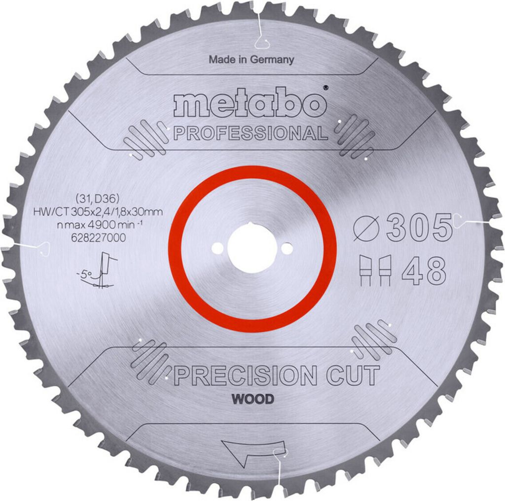 Metabo Sägeblatt precision cut wood - professional 305x2,4/1,8x30, Z48, Spanwinkel -5°, Wechselzahn