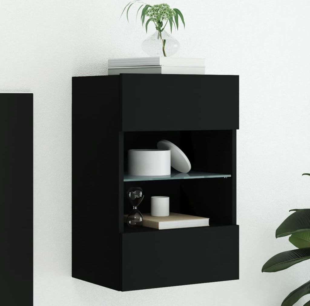 TV-Wandschrank mit LED-Leuchten Schwarz 40x30x60,5 cm , TV-Schränke 2024 Neu