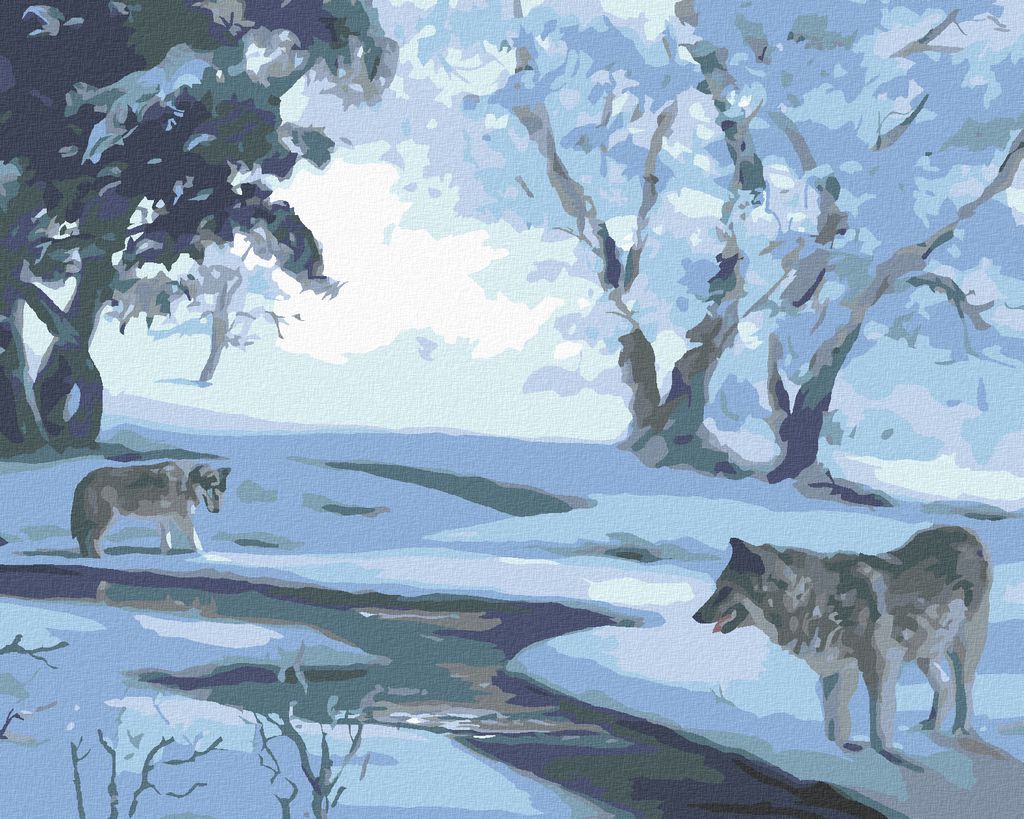 Zuty - Malen nach Zahlen - WÖLFE AM FLUSS IM WINTER (D. RUSTY RUST), 40x50 cm, ohne Keilrahmen
