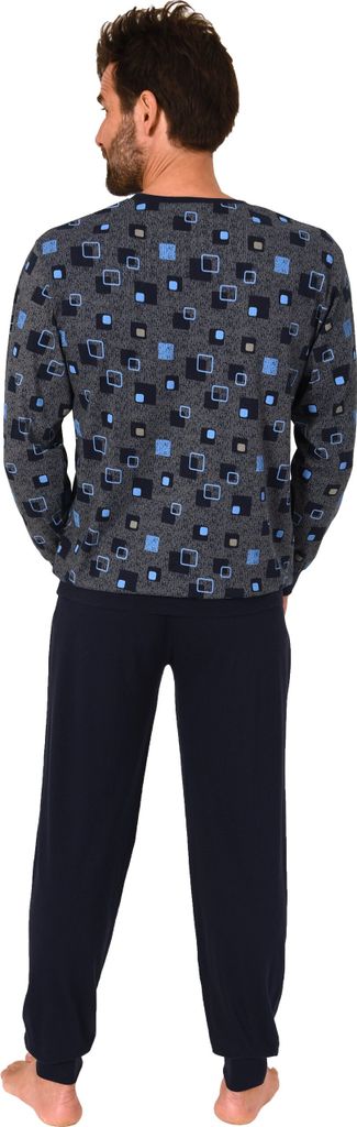 Normann Herren langarm Schlafanzug Pyjama mit Bündchen in eleganter Allover Optik ; navy , 52