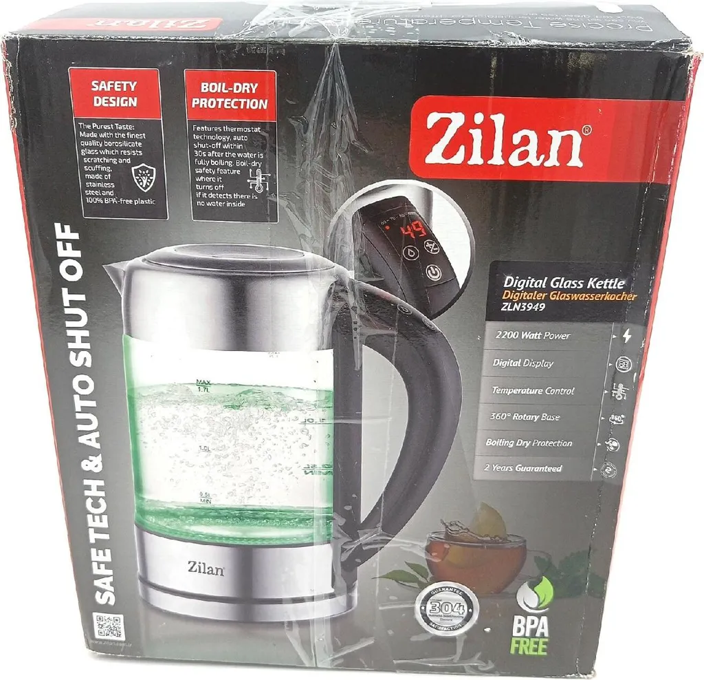 Bouilloire en verre 1,7L Zilan avec écran numérique et réglages 5 paliers