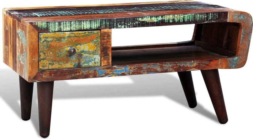 vidaXL Recycled Wood Coffee Table with 1 Curved Edge and 1 Drawer Table Tables