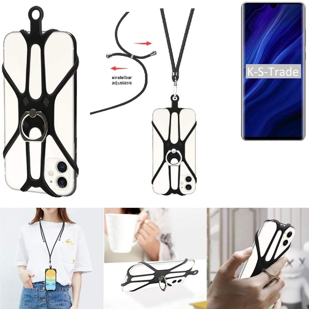 K-S-Trade 3in1 Handykette Handyband Handykordel Halsband Smartphone-Ring Handy-Ring kompatibel mit Huawei P30 Pro New Edition Fingerhalterung