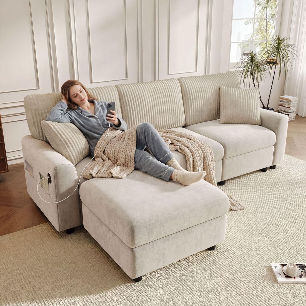 Merax Modernes Sofa 3-Sitzer, L-förmiges Ecksofa mit Produktbild 