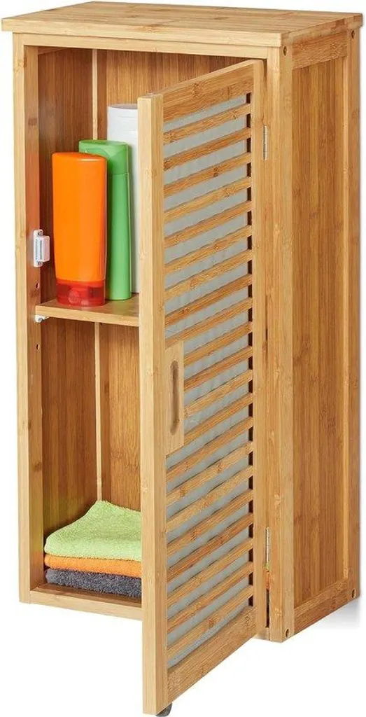 Armoire haute salle de bain 2 compartiments modulables en bambou - 4