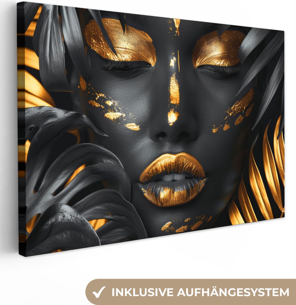 MuchoWow - Leinwandbilder - Frau - Gold - Natur - Porträt - Modern, Wandbild, Wanddeko Bilder Wohnzimmer, 60x40 cm