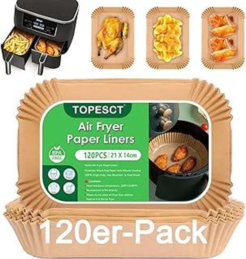 120er-Pack Einweg-Antihaft Heißluftfritteuse Backpapier | Universal Fettdichte Airfryer Backpapier für Ninja Double Stack XL Zubehör | Kompatibe...