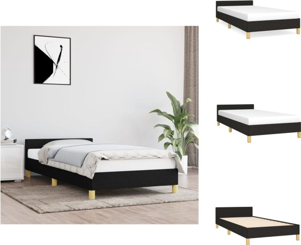 vidaXL Bettgestell mit Kopfteil Schwarz 100x200 cm Stoff - Betten & Bettgestelle