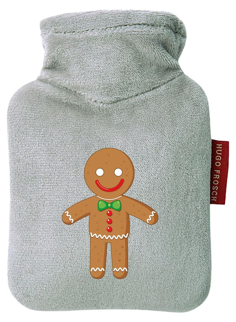 Huuraa Mini-Wärmflasche Lebkuchenmann Lebkuchenfigur 0,2 Liter Grey Mini Veloursbezug Taschenwärmer Geschenkidee