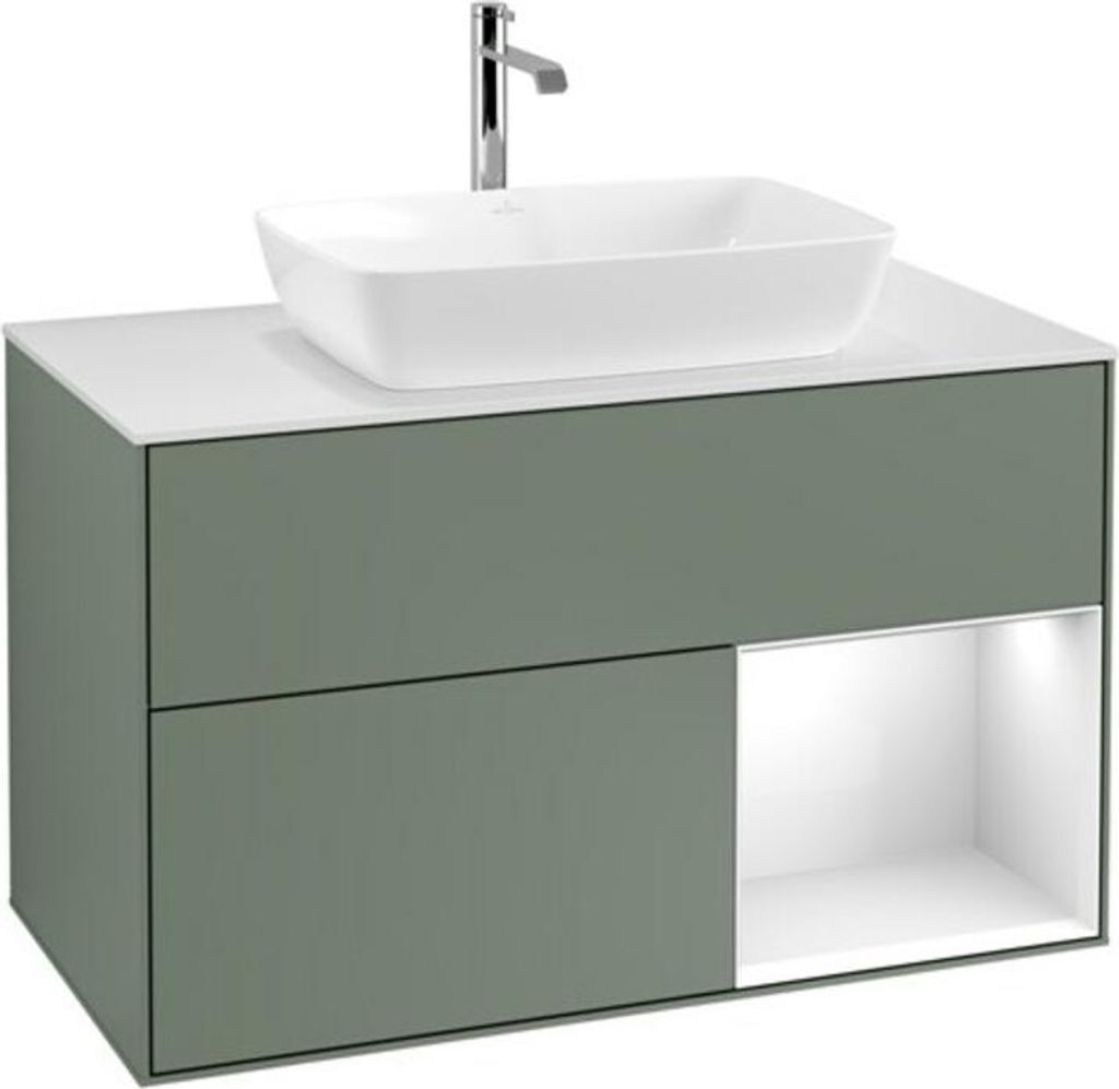 V&B Waschtischunterschrank Wandbeleuchtung Finion 100, Pl w m, Reg glo wh. Lac, Oli. m Lac