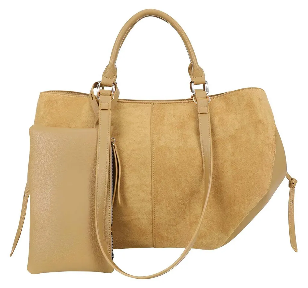 Sac Cabas Bi-matière Effet Daim pour Femme avec Pochette de Rangement