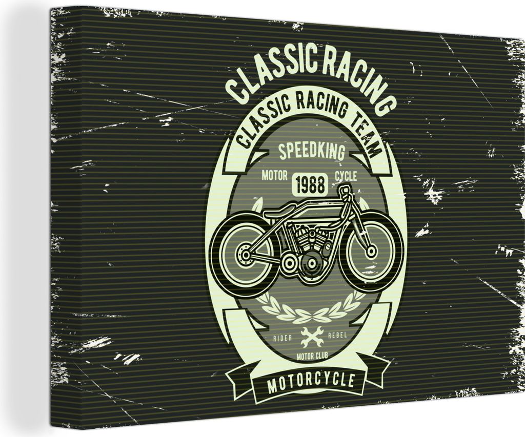 OneMillionCanvasses - Leinwandbilder - 150x100 cm, Motorrad - Vintage - Zeichnung, Wandbilder Kunstdruck Wanddekoration