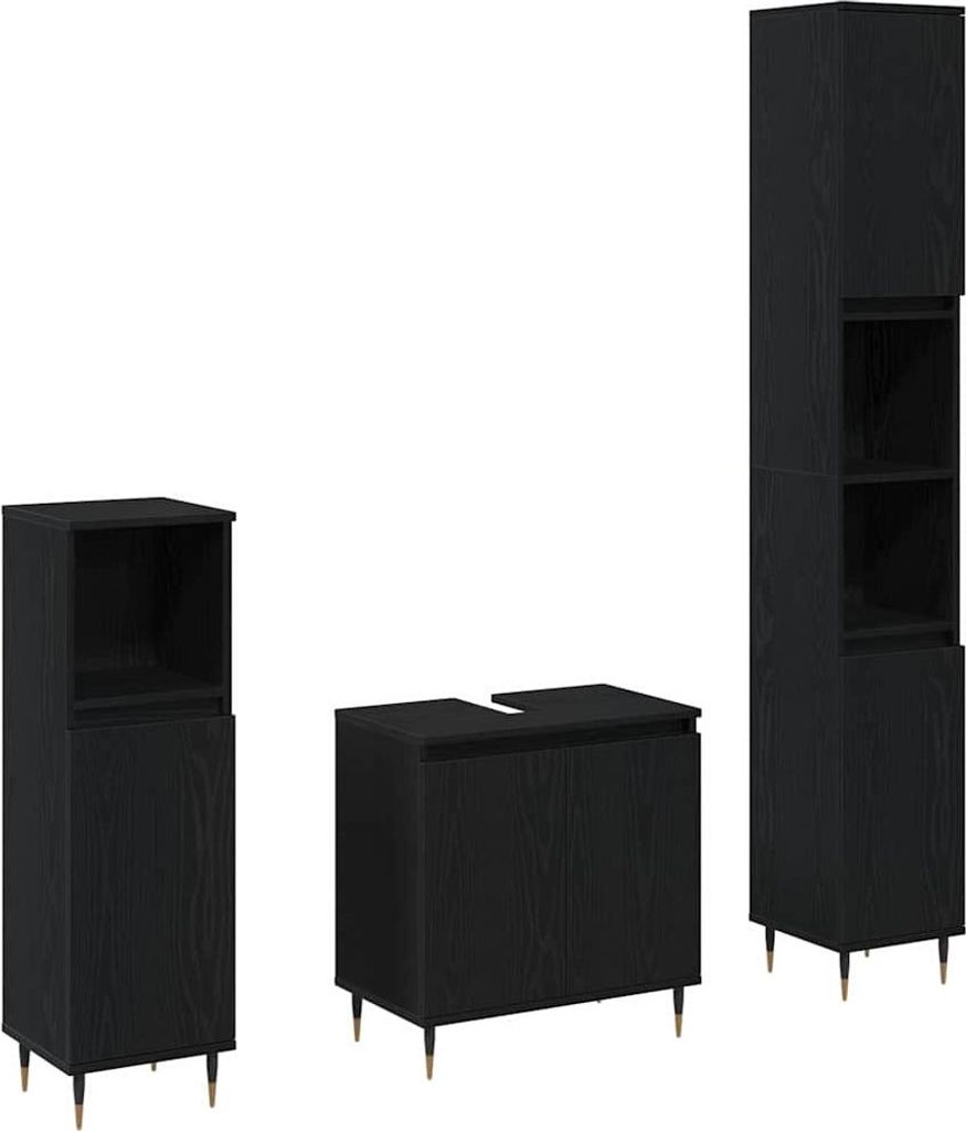 Badezimmermöbel-Set 3 pcs Schwarz Eichen-Optik 30 x 30 x 190 cm