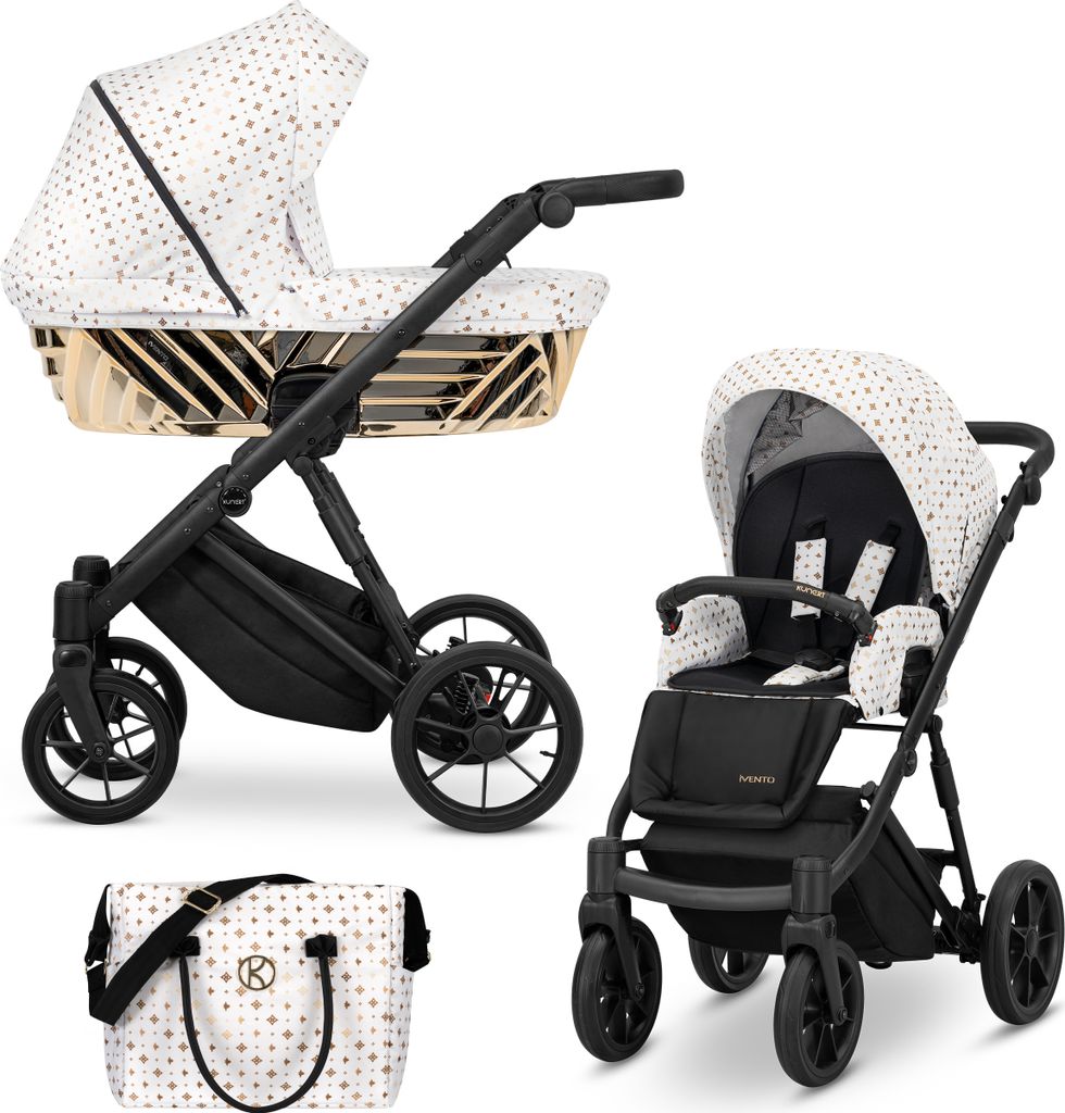 Kinderwagen IVENTO GLAM Sportwagen Babywagen Babyschale Komplettset Kinder Wagen Set 2 in 1 (White Style, Rahmenfarbe: schwarz)