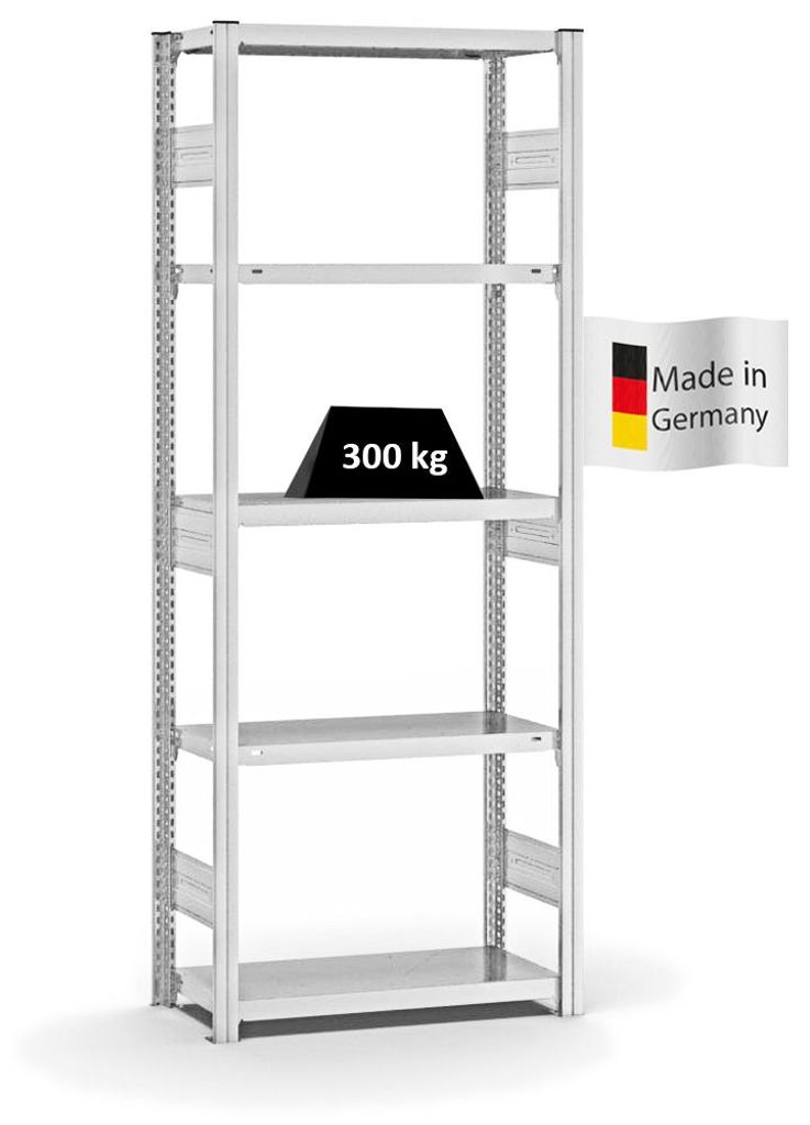 PROREGAL Fachbodenregal Stecksystem MAGNUS Germany | HxBxT 200x75x30cm | 5 Ebenen | Fachlast 300 kg | Beidseitig nutzbar | Lichtgrau