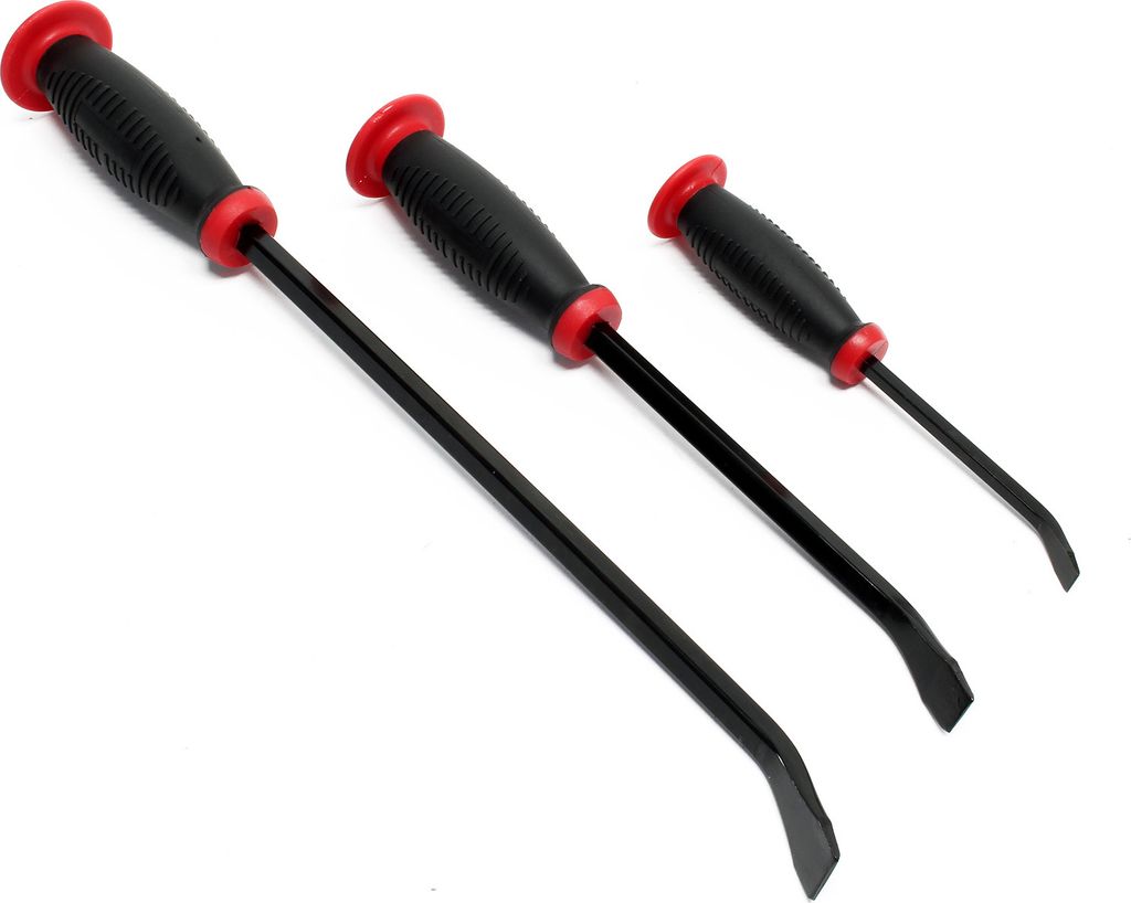 Wiltec 3tlg Brecheisen Set wärmebehandelt mit gummiertem Griff Stemmeisen 20,32cm 30,48cm 45,72cm Brechstange Satz mit Nageleisen Montiereisen