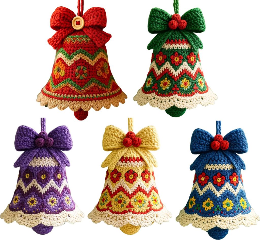 1/5 Stück handgemachte Weihnachtsglocke Ornament DIY gestrickte Weihnachtsmannglocke häkeln festliche Dekoration Home saisonale Dekoration