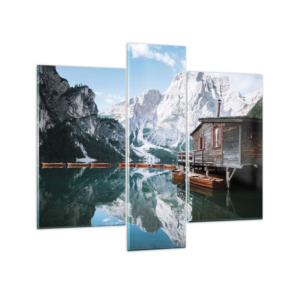 Bilder auf glas - 3 Teile - Cottage Oben Der See - 95x80cm - Glasbilder - Wandbilder - Bilder - zum Aufhängen bereit - Wanddekoration aus Glas - G...