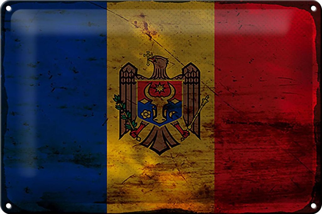 Blechschild Flagge Moldau 30x20cm Flag of Moldova Rost