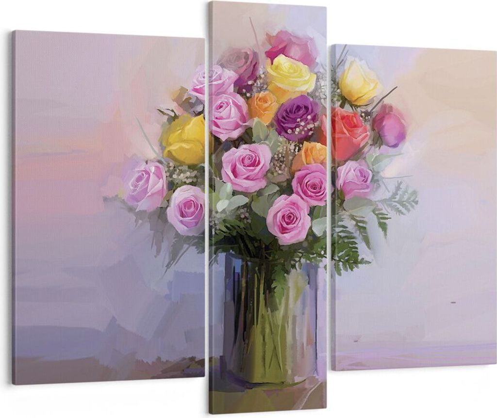 Bild auf Leinwand - Leinwandbild - 3 Teile - Blumen Vase Grafiken - 95x80cm - Wand Bild - Wanddeko - Wandbilder - Leinwanddruck - Bilder - Wanddeko...