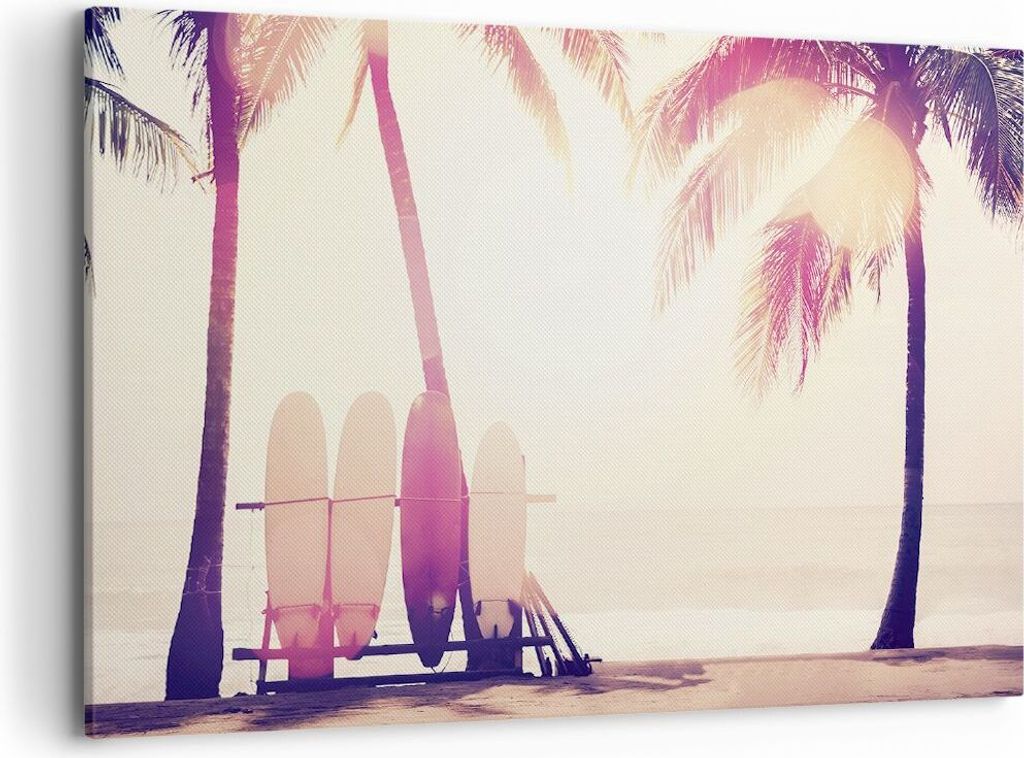 Bild auf Leinwand - Leinwandbild - Einteilig - Fackel Strand Surfen - 100x70cm - Wand Bild - Wanddeko - Wandbilder - Leinwanddruck - Bilder - Wandd...