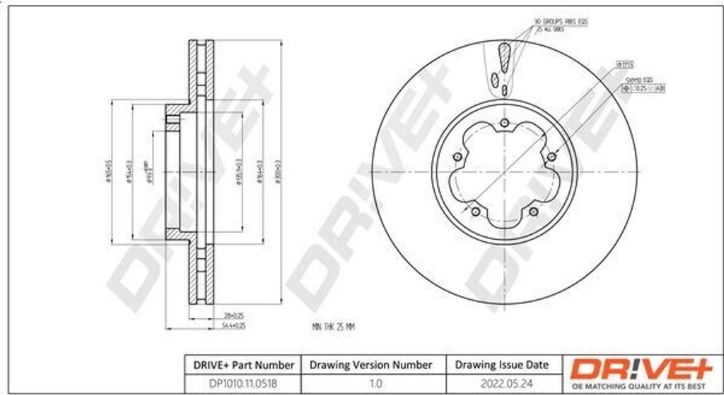 Dr!ve+ DP1010.11.0518 - OE 1371393 Bremsscheibe, Vorderachse für Transit, Transit Tourneo