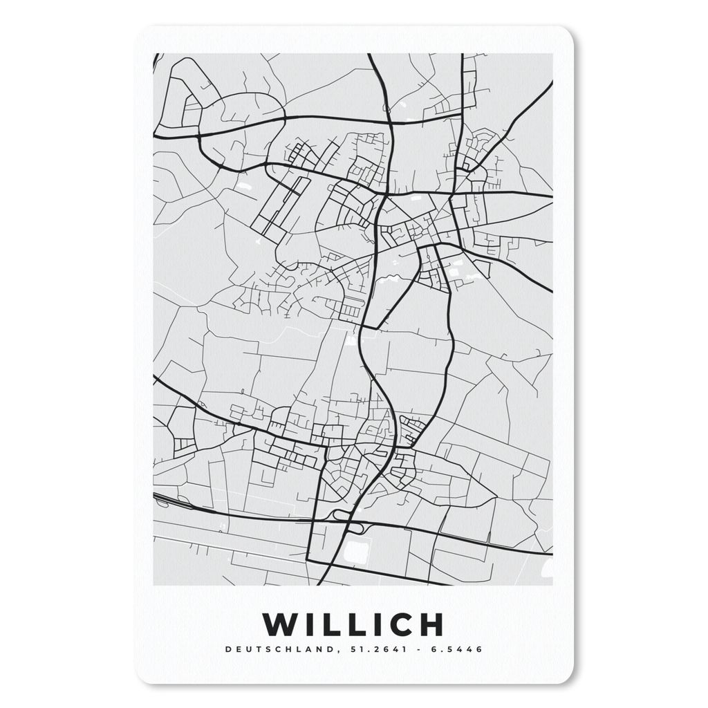 MuchoWow Mauspad Mousepad Karte - Deutschland - Willich - Stadtplan 40x60 cm - Mousepads - Maus Mat - Pad - Mausunterlage - Schreibtisch Accesoire