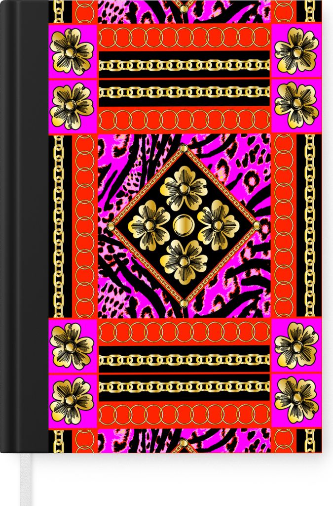 MuchoWow Notizbuch Tagebuch Haushaltsbuch Notebook A5 Blumen - Halskette - Pantherdruck - Gold - Muster - Notizblock - Notizheft - Notebook - Sch...
