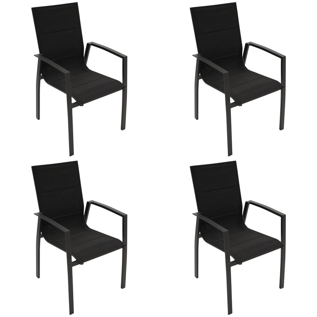 DEGAMO Gartenstuhl Gartensessel Stapelsessel FARO, Aluminium anthrazit + Kunstgewebe gepolstert schwarz, 4 Stück