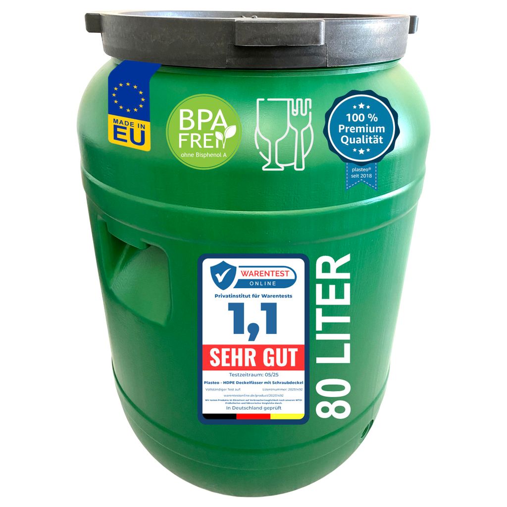 plasteo Weithalsfass 80 L Deckelfass lebensmittelecht – Produktbild 