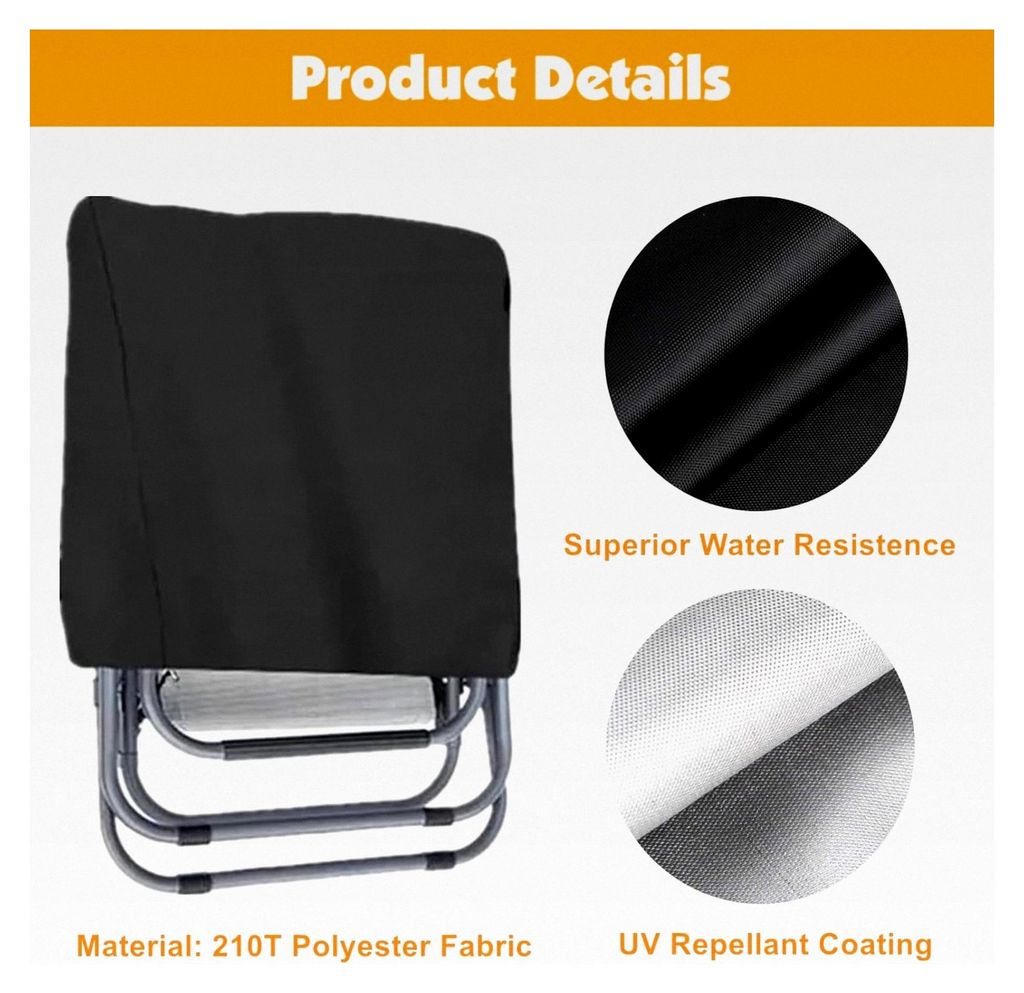 Klappbarer Relax-Liegestuhl Bezug, Wasserdicht, Winddicht, UV-beständig, Schwerlast 210T Oxford Gewebe Schutzhülle für Gartenliege (Schwarz) (10...