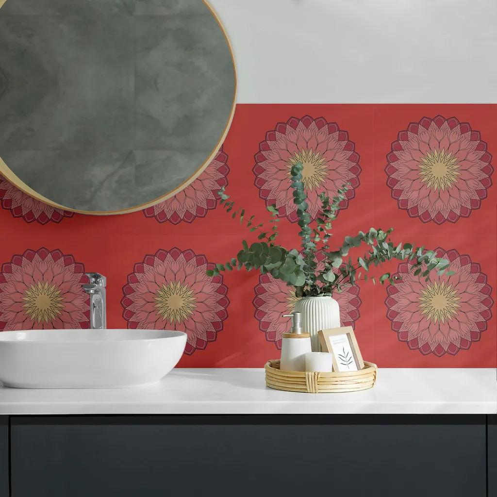 Piastrelle in Vinile Adesive 30x30cm - Mandala Floreale PCV 9pz - 3