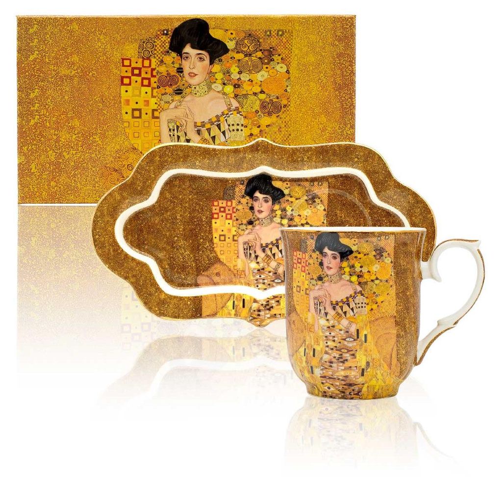HOME ELEMENTS Porzellanbecher 360 ml mit Untersetzer, Klimt Produktbild 