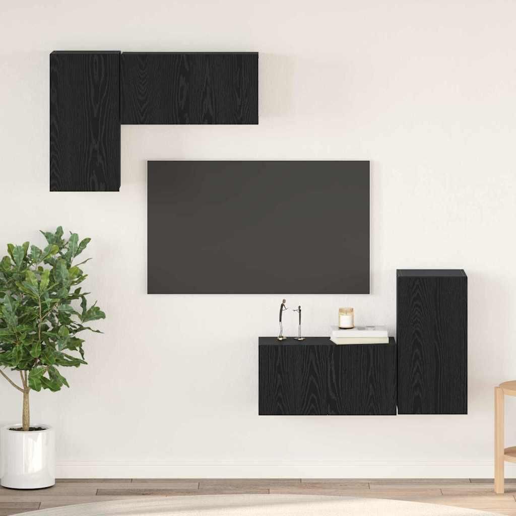 Maison Exclusive - TV-Schrankset Wandmontiert Schwarz Eichen-Optik Holzwerkstoff