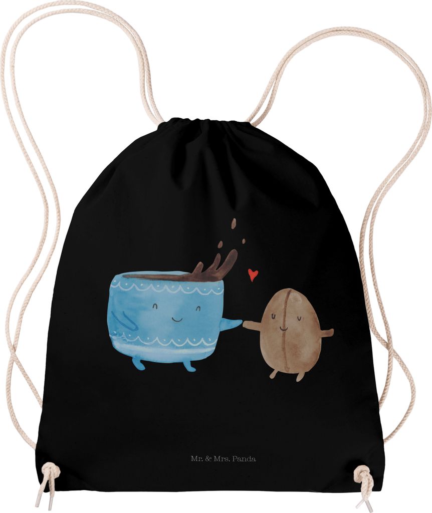 Mr. & Mrs. Panda gym rucksack Kaffee Bohne - Schwarz - Geschenk, Jutebeutel, Genuss, Gymbag, wander, Lustige Sprüche, Kaffeebohne, Stoffbeutel, Be...