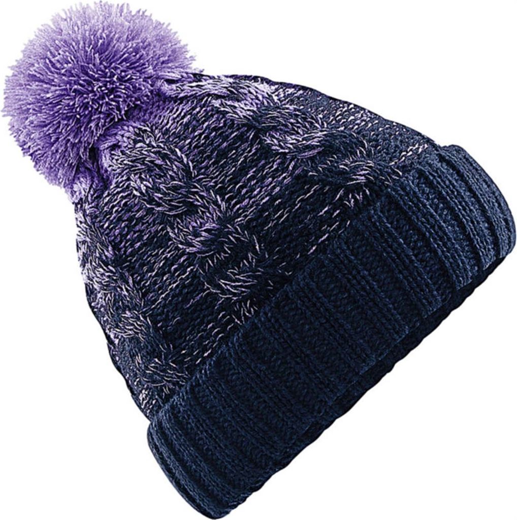 Strickmütze Damen Grobstrick Pudelmütze zweifarbig Ombré Bommelmütze Winter-Mütze Neverless lavendel unisize