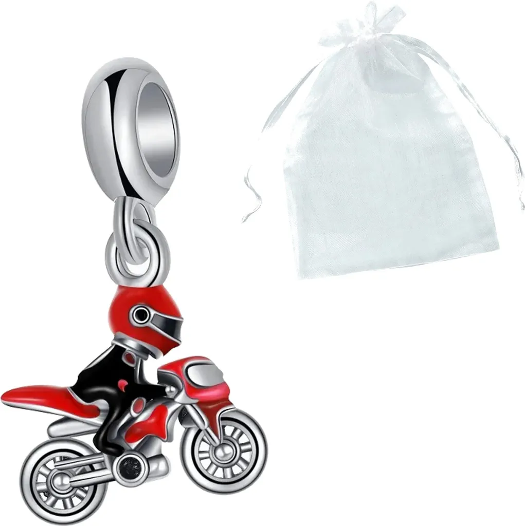 Charms Moto Rouge Émaillé - Pendentif Détails Précis et Couleur Vive